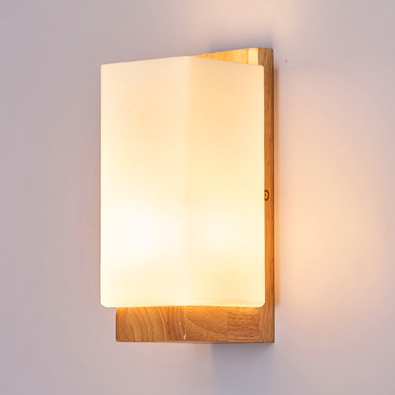 Traditional Japanese Rectangle Wood 1-Light Wall Sconce for Living Room
