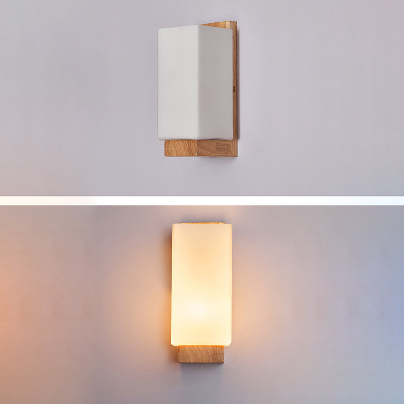 Traditional Japanese Wood & Glass 1-Light Wall Sconce for Living Room