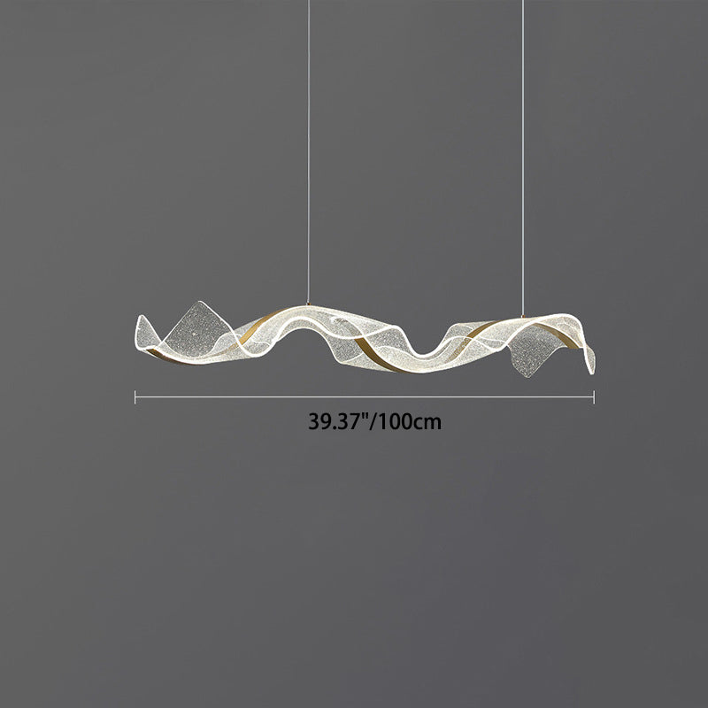 Modern Minimalist Wave Bend LED Chandelier - Acrylic and Aluminum Island Light for Living Room