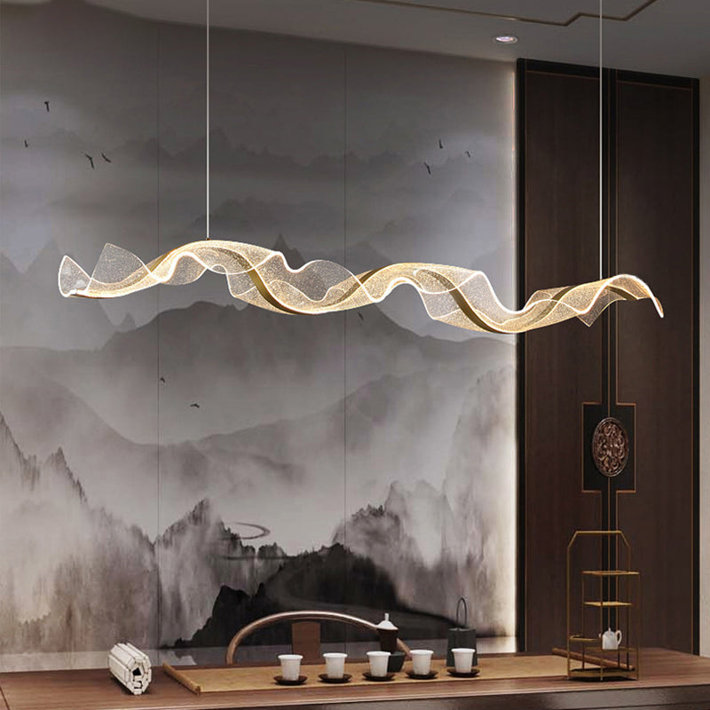Modern Minimalist Wave Bend LED Chandelier - Acrylic and Aluminum Island Light for Living Room