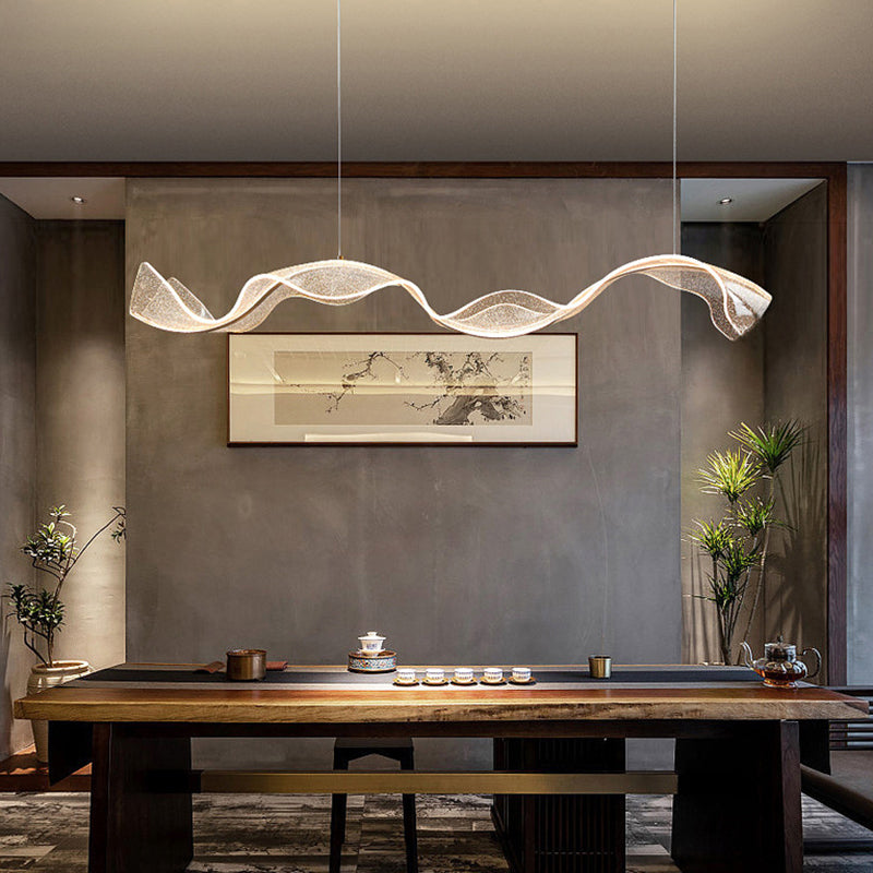 Modern Minimalist Wave Bend LED Chandelier - Acrylic and Aluminum Island Light for Living Room