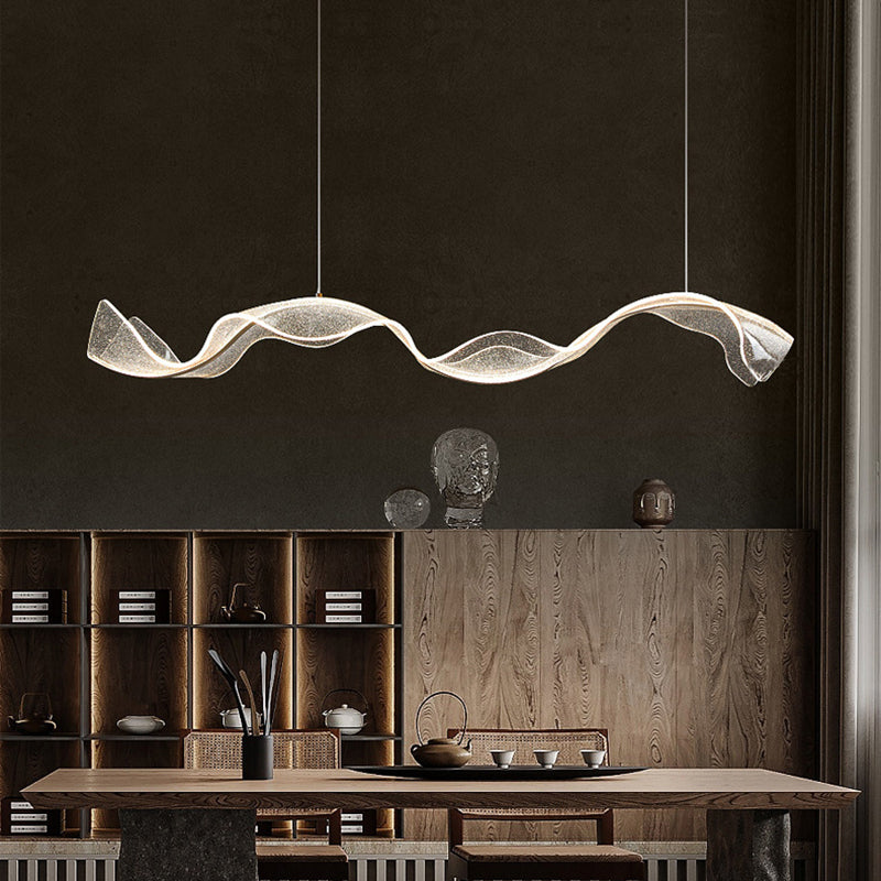 Modern Minimalist Wave Bend LED Chandelier - Acrylic and Aluminum Island Light for Living Room
