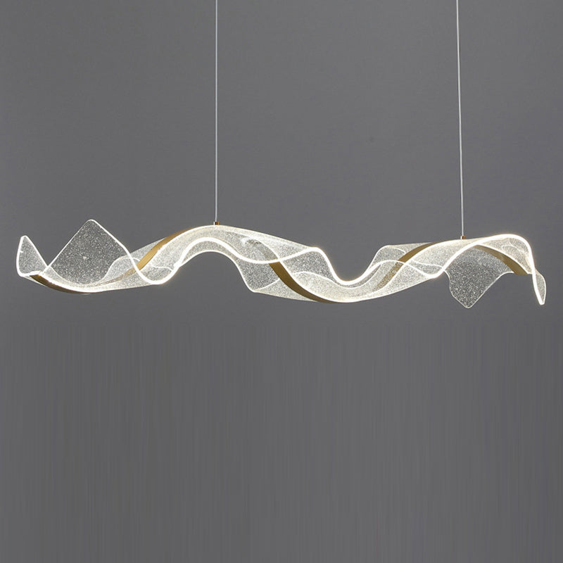 Modern Minimalist Wave Bend LED Chandelier - Acrylic and Aluminum Island Light for Living Room