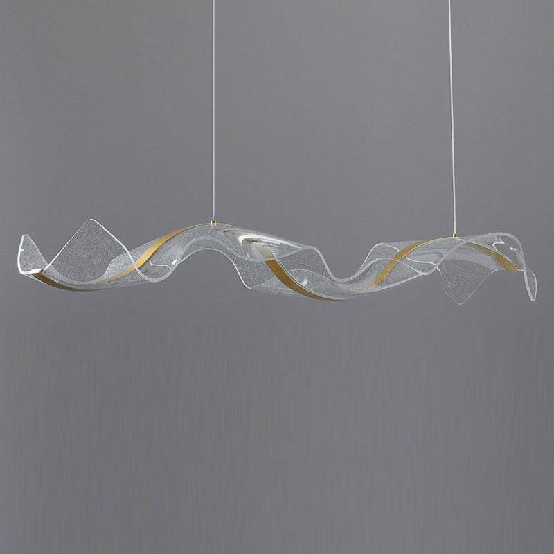Modern Minimalist Wave Bend LED Chandelier - Acrylic and Aluminum Island Light for Living Room