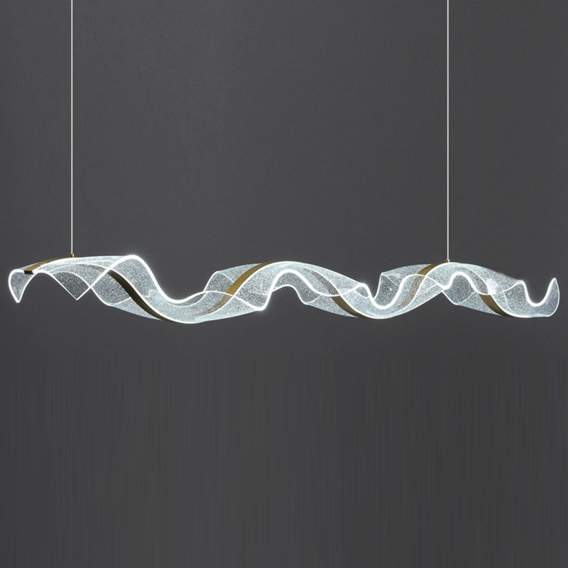 Modern Minimalist Wave Bend LED Chandelier - Acrylic and Aluminum Island Light for Living Room