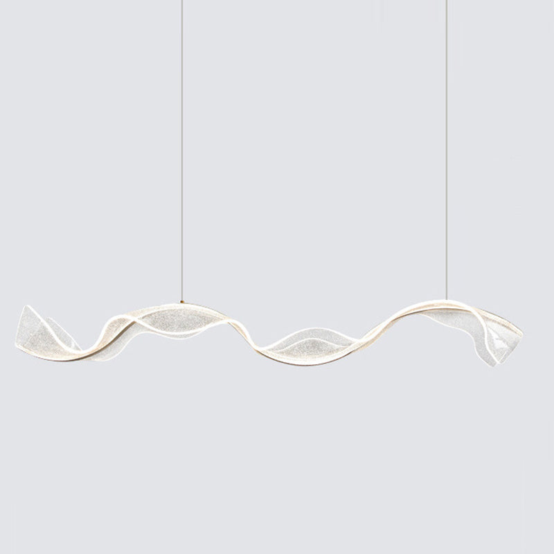 Modern Minimalist Wave Bend LED Chandelier - Acrylic and Aluminum Island Light for Living Room