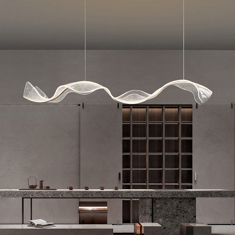 Modern Minimalist Wave Bend LED Chandelier - Acrylic and Aluminum Island Light for Living Room