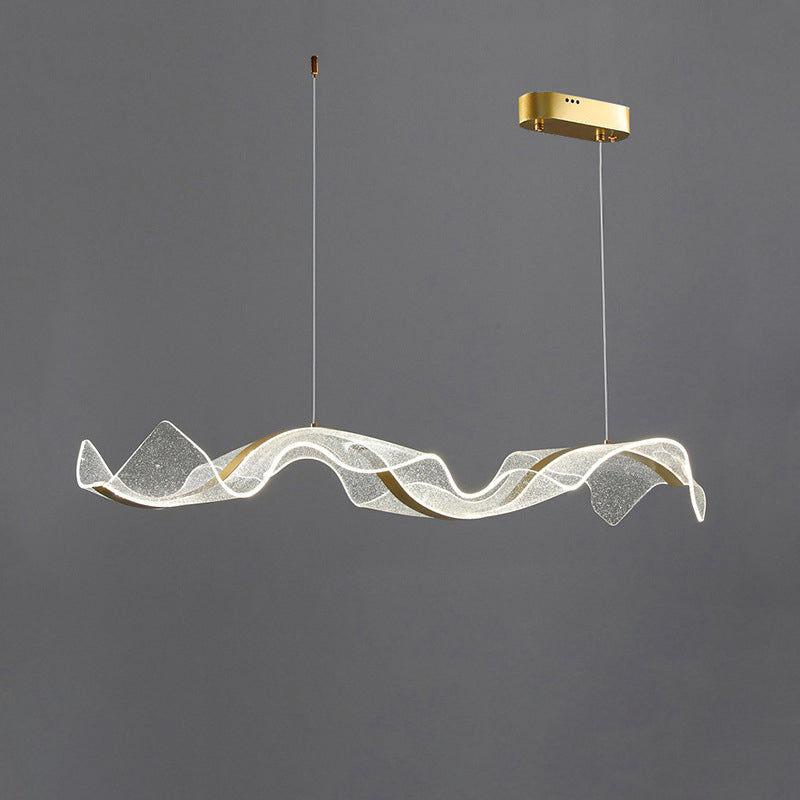 Modern Minimalist Wave Bend LED Chandelier - Acrylic and Aluminum Island Light for Living Room