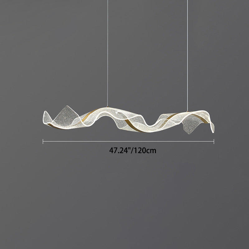 Modern Minimalist Wave Bend LED Chandelier - Acrylic and Aluminum Island Light for Living Room