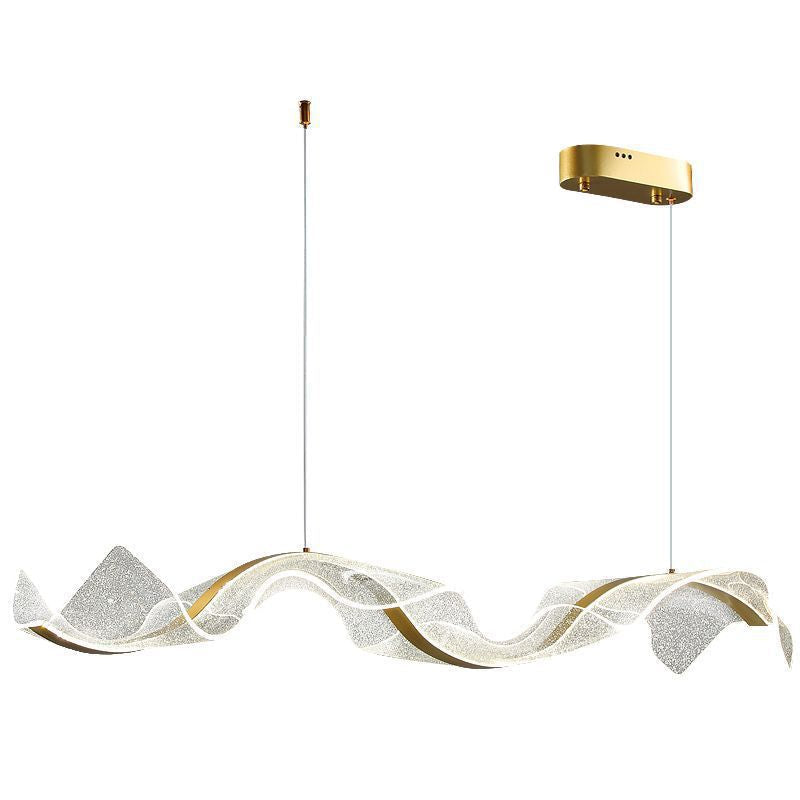 Modern Minimalist Wave Bend LED Chandelier - Acrylic and Aluminum Island Light for Living Room