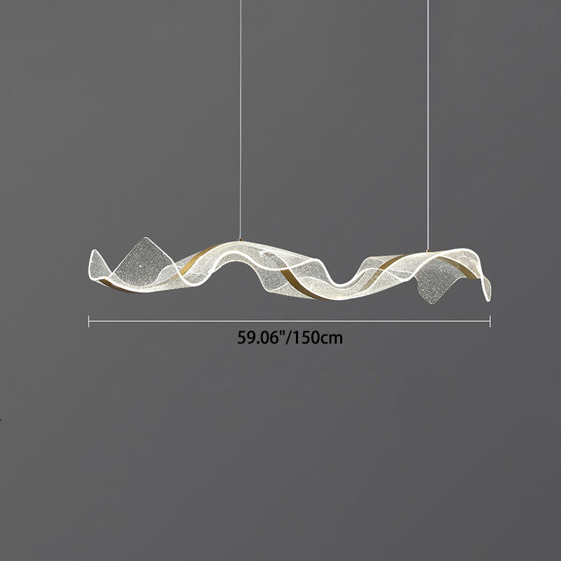 Modern Minimalist Wave Bend LED Chandelier - Acrylic and Aluminum Island Light for Living Room
