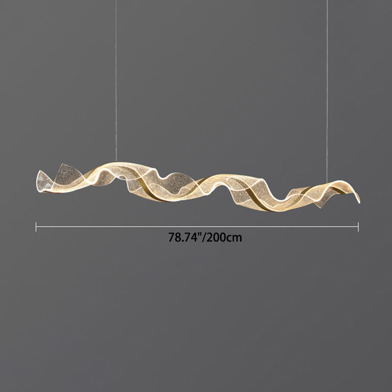 Modern Minimalist Wave Bend LED Chandelier - Acrylic and Aluminum Island Light for Living Room