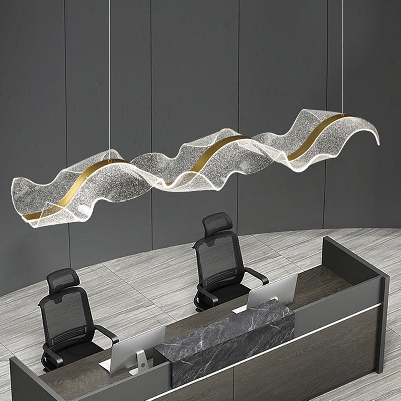 Modern Minimalist Wave Bend LED Chandelier - Acrylic and Aluminum Island Light for Living Room