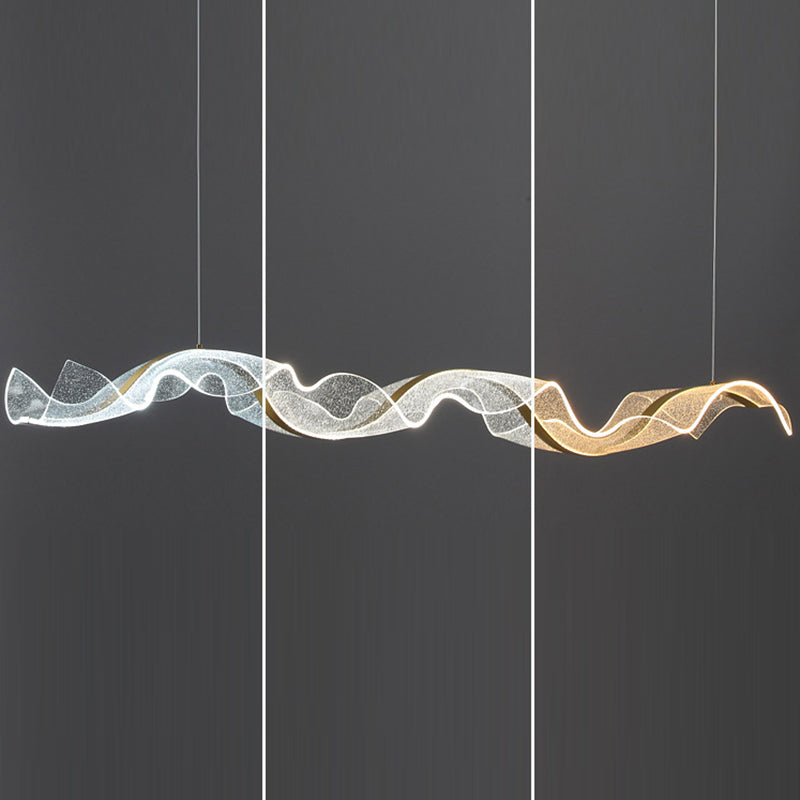 Modern Minimalist Wave Bend LED Chandelier - Acrylic and Aluminum Island Light for Living Room