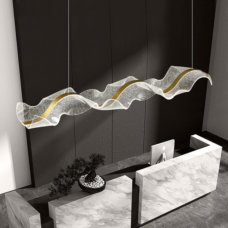 Modern Minimalist Wave Bend LED Chandelier - Acrylic and Aluminum Island Light for Living Room