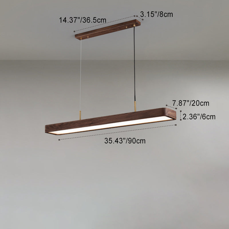 Modern Minimalist Walnut LED Chandelier - Long Rectangle Island Light for Dining Room