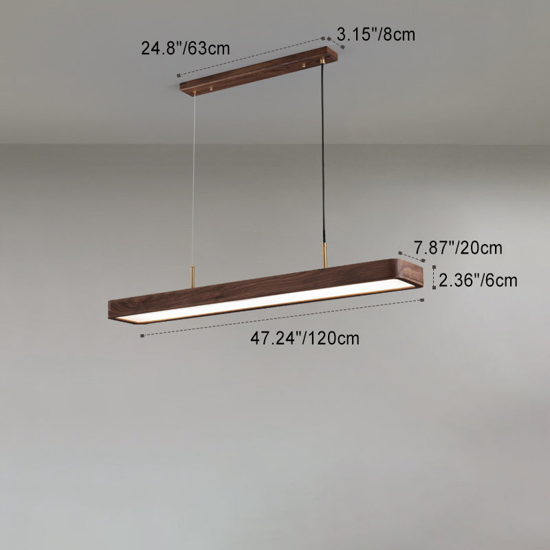 Modern Minimalist Walnut LED Chandelier - Long Rectangle Island Light for Dining Room