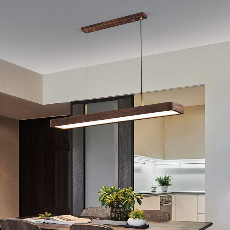 Modern Minimalist Walnut LED Chandelier - Long Rectangle Island Light for Dining Room