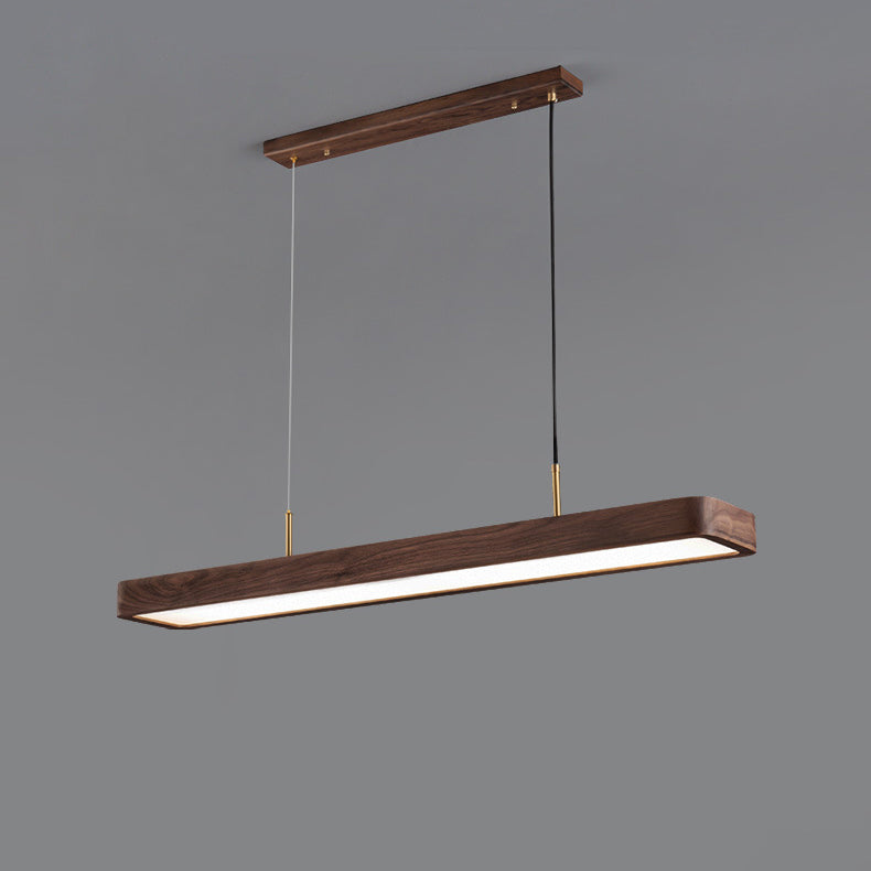 Modern Minimalist Walnut LED Chandelier - Long Rectangle Island Light for Dining Room