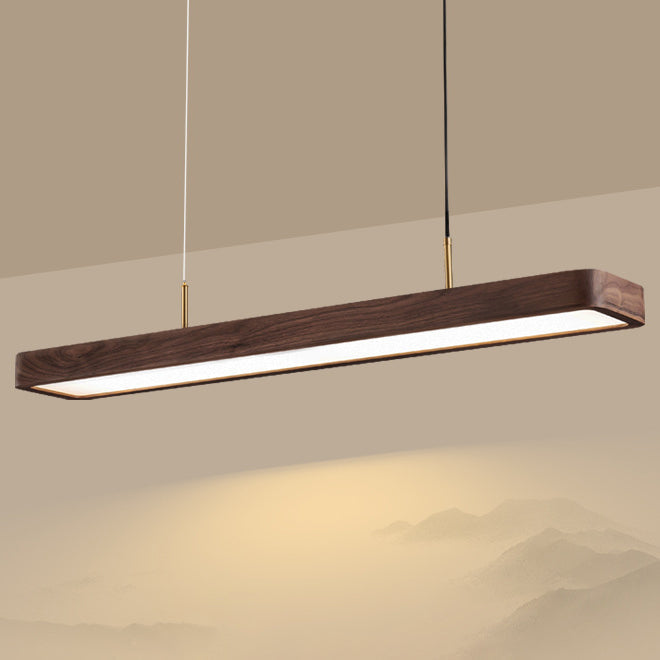 Modern Minimalist Walnut LED Chandelier - Long Rectangle Island Light for Dining Room