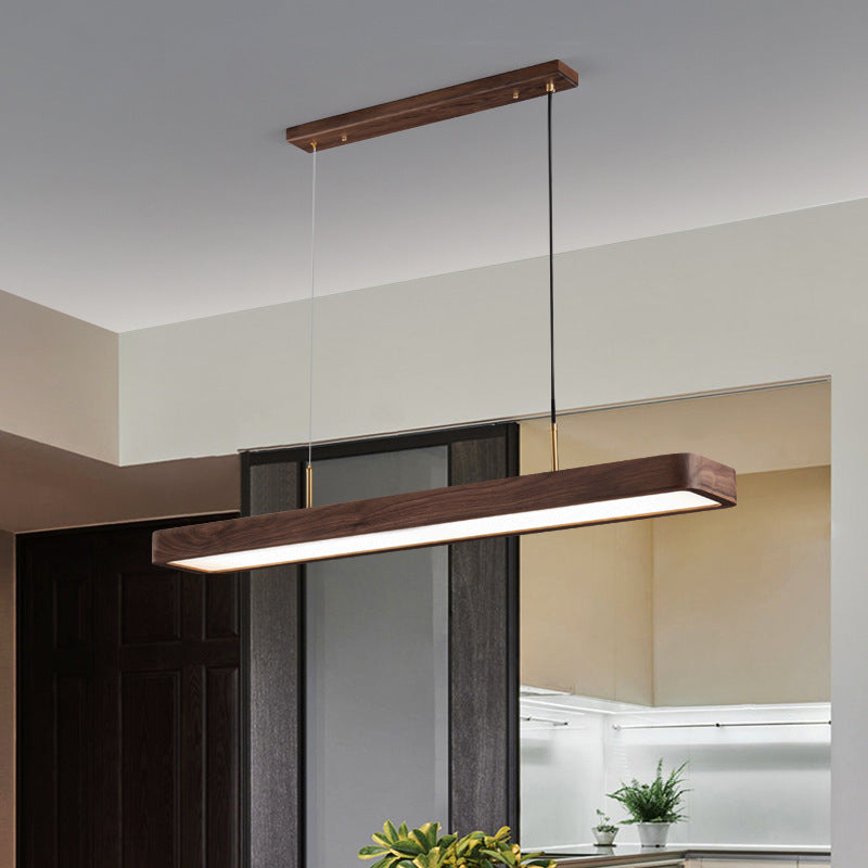 Modern Minimalist Walnut LED Chandelier - Long Rectangle Island Light for Dining Room