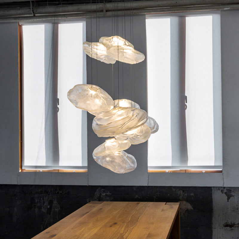 Contemporary Scandinavian Irregular Half Round Glass Pendant Light 1-Light Living Room Fixture