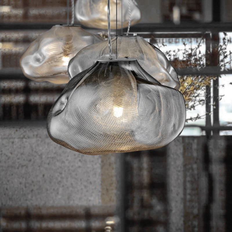 Contemporary Scandinavian Irregular Half Round Glass Pendant Light 1-Light Living Room Fixture