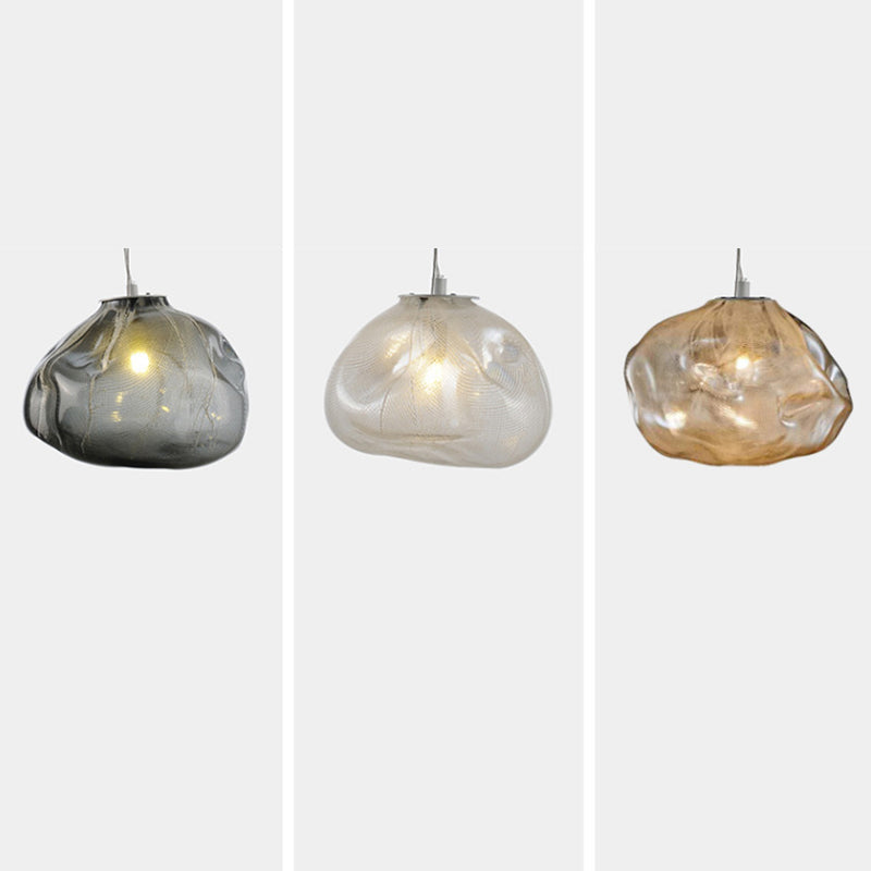 Contemporary Scandinavian Irregular Half Round Glass Pendant Light 1-Light Living Room Fixture