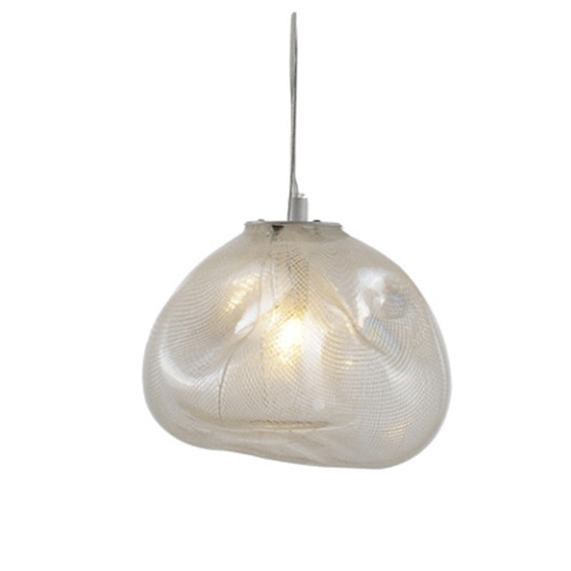 Contemporary Scandinavian Irregular Half Round Glass Pendant Light 1-Light Living Room Fixture