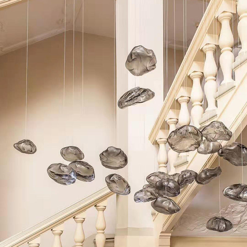 Contemporary Scandinavian Irregular Half Round Glass Pendant Light 1-Light Living Room Fixture