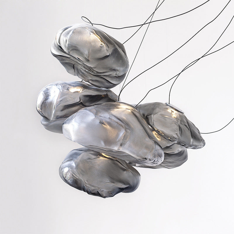 Contemporary Scandinavian Irregular Half Round Glass Pendant Light 1-Light Living Room Fixture