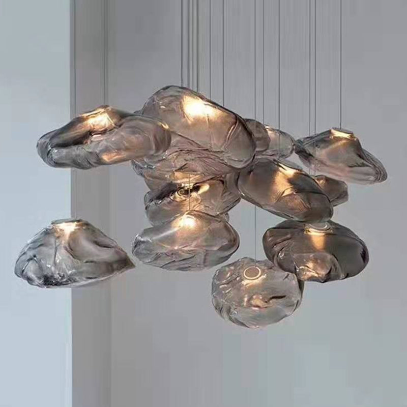 Contemporary Scandinavian Irregular Half Round Glass Pendant Light 1-Light Living Room Fixture