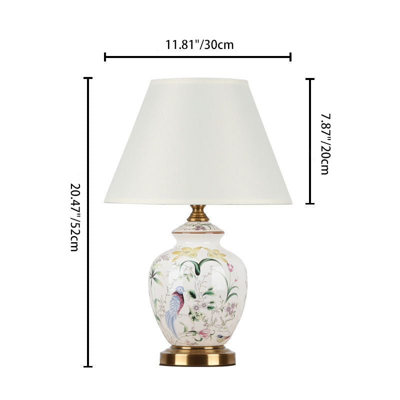 Traditional Chinese Patterned Scalloped Round Ceramic Table Lamp - 1-Light for Living Room Decor