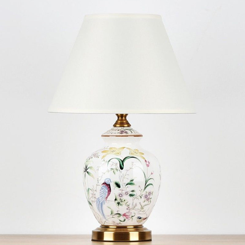 Traditional Chinese Patterned Scalloped Round Ceramic Table Lamp - 1-Light for Living Room Decor