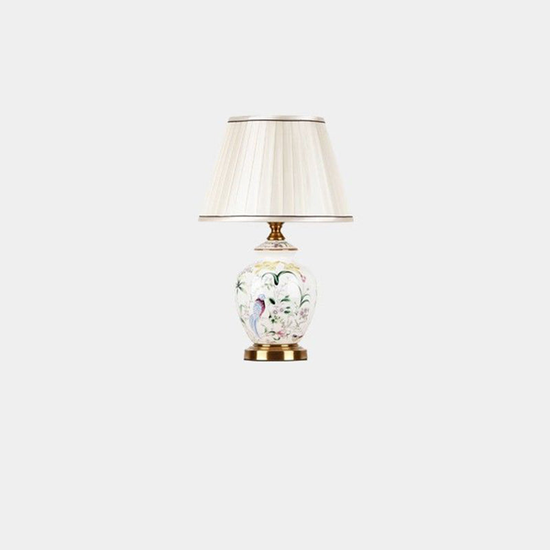 Traditional Chinese Patterned Scalloped Round Ceramic Table Lamp - 1-Light for Living Room Decor