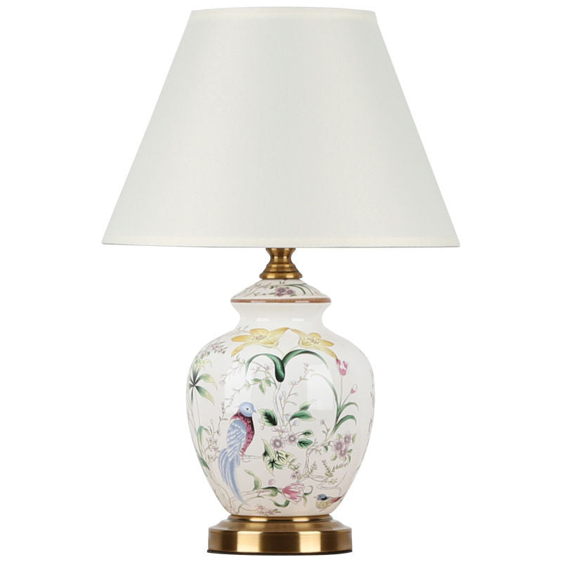 Traditional Chinese Patterned Scalloped Round Ceramic Table Lamp - 1-Light for Living Room Decor