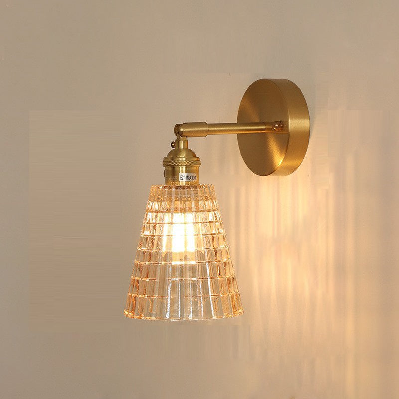 Vintage Carved Lattice Cone Flower Glass Iron Wall Sconce Lamp for Living Room