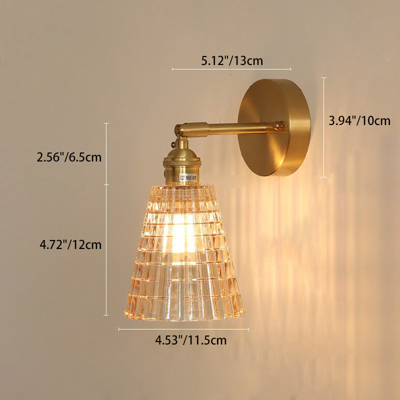 Vintage Carved Lattice Cone Flower Glass Iron Wall Sconce Lamp for Living Room