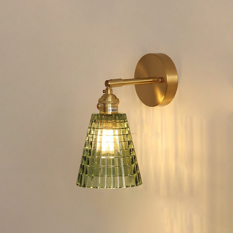 Vintage Carved Lattice Cone Flower Glass Iron Wall Sconce Lamp for Living Room