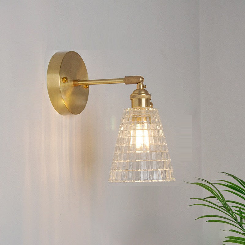 Vintage Carved Lattice Cone Flower Glass Iron Wall Sconce Lamp for Living Room