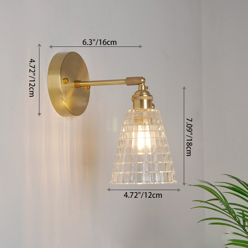 Vintage Carved Lattice Cone Flower Glass Iron Wall Sconce Lamp for Living Room