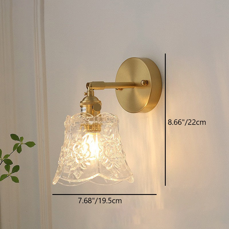 Vintage Carved Lattice Cone Flower Glass Iron Wall Sconce Lamp for Living Room