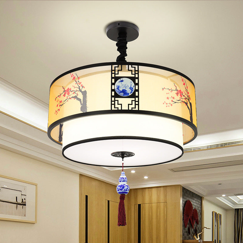 Traditional Chinese Bamboo Pattern Chandelier 3-Light Fixture for Living Room