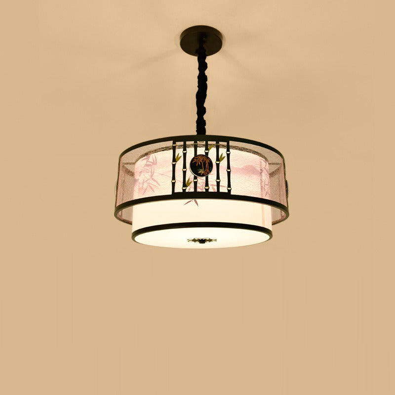 Traditional Chinese Bamboo Pattern Chandelier 3-Light Fixture for Living Room