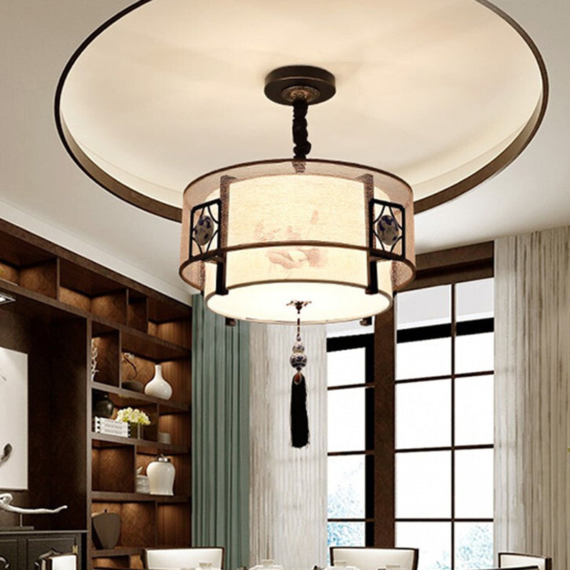 Traditional Chinese Bamboo Pattern Chandelier 3-Light Fixture for Living Room