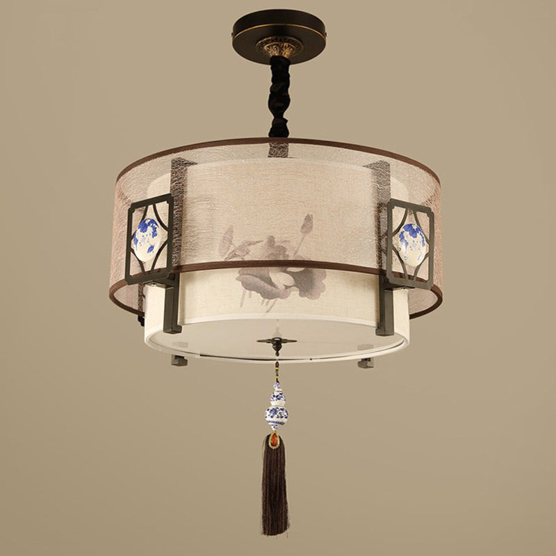 Traditional Chinese Bamboo Pattern Chandelier 3-Light Fixture for Living Room