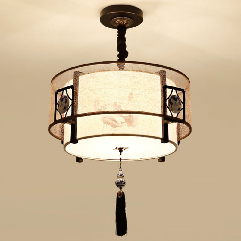 Traditional Chinese Bamboo Pattern Chandelier 3-Light Fixture for Living Room