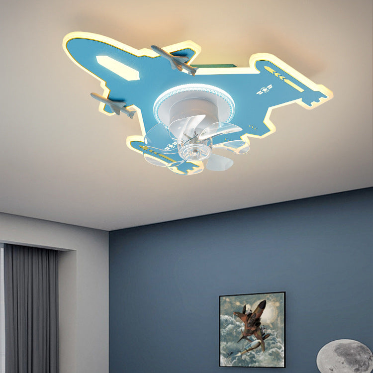 Modern Art Deco Kids Airplane Acrylic LED Ceiling Fan Light for Bedroom