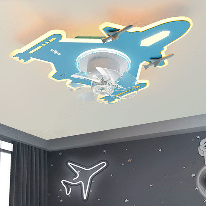 Modern Art Deco Kids Airplane Acrylic LED Ceiling Fan Light for Bedroom