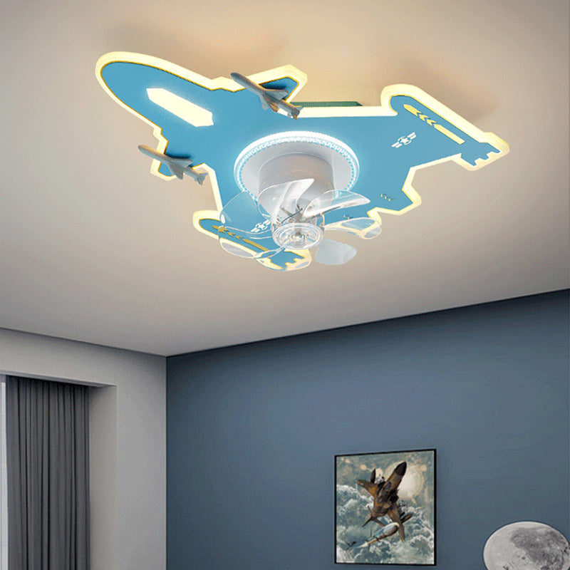 Modern Art Deco Kids Airplane Acrylic LED Ceiling Fan Light for Bedroom
